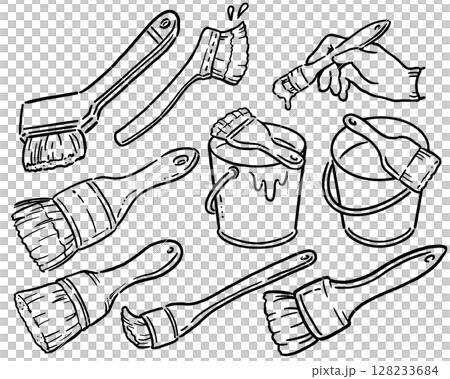 ブラシと刷毛の線画セット ブラシと刷毛の線画セット 128233684