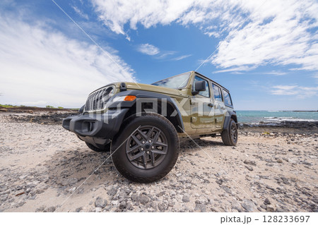 Off-road car captured with a wide-angle lens 128233697