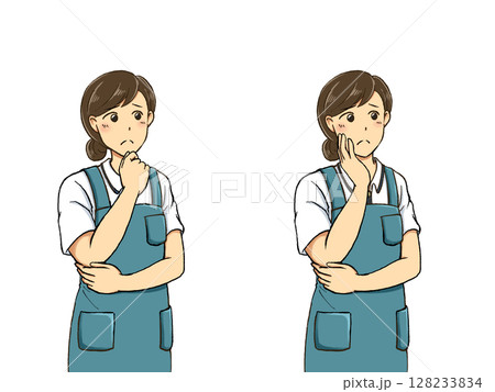 考えるポーズをとる女性のイラストセット 考えるポーズをとる女性のイラストセット 128233834