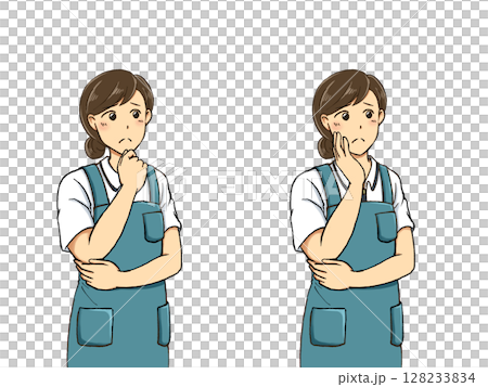考えるポーズをとる女性のイラストセット 考えるポーズをとる女性のイラストセット 128233834