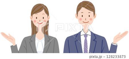 説明するビジネスマン ビジネスウーマンのイラスト 説明するビジネスマン ビジネスウーマンのイラスト 128233873