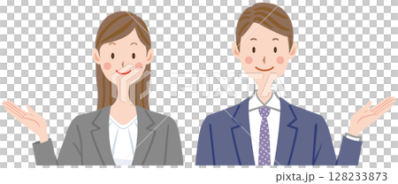 説明するビジネスマン ビジネスウーマンのイラスト 説明するビジネスマン ビジネスウーマンのイラスト 128233873