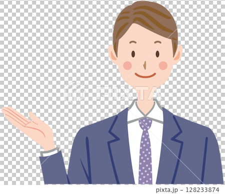 Illustration of a man in a suit explaining something Business man Illustration of a man in a suit explaining something Business man 128233874