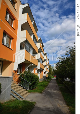 facade of a modern apartment building with windows and balconies. Czech Republic - Europe. facade of a modern apartment building with windows and balconies. Czech Republic - Europe. 128234037