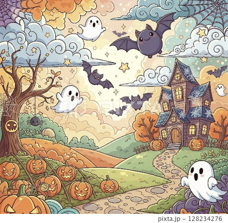 綺麗で可愛いハロウィンの背景イラスト 128234276
