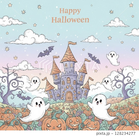 綺麗で可愛いハロウィンの背景イラスト 128234277