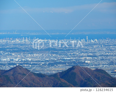 冬の丹沢山地から望む横浜のビル群と東京湾 128234615