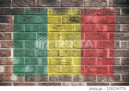 Mali flag on old brick wall background 128234778