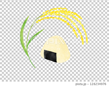 おにぎりと稲穂　水彩 128234976