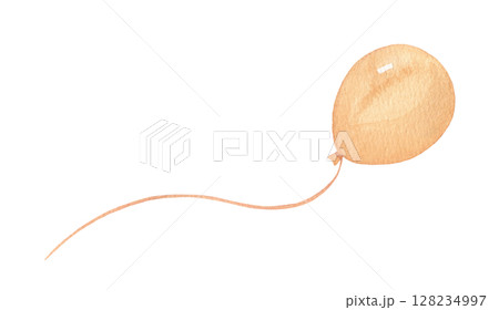Watercolor flying brown balloon. Hand drawn isolated illustration for kids. Cute drawing 128234997