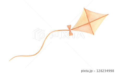 Watercolor flying kite. Hand drawn isolated illustration for kids. Cute drawing Watercolor flying kite. Hand drawn isolated illustration for kids. Cute drawing 128234998
