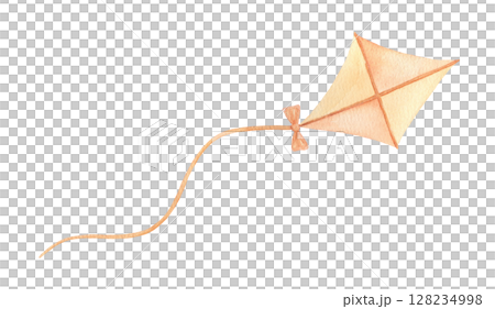 Watercolor flying kite. Hand drawn isolated illustration for kids. Cute drawing Watercolor flying kite. Hand drawn isolated illustration for kids. Cute drawing 128234998