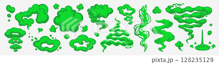 Smell cloud with cartoon green gas in comic style isolated on transparent background. Stink and gas vector shapes in flat cartoon design. Perfect for humor, stickers, or gross-out graphics. Smell cloud with cartoon green gas in comic style isolated on transparent background. Stink and gas vector shapes in flat cartoon design. Perfect for humor, stickers, or gross-out graphics. 128235129