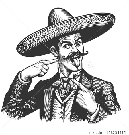 Man in Sombrero Pointing at Mustache raster Man in Sombrero Pointing at Mustache raster 128235315