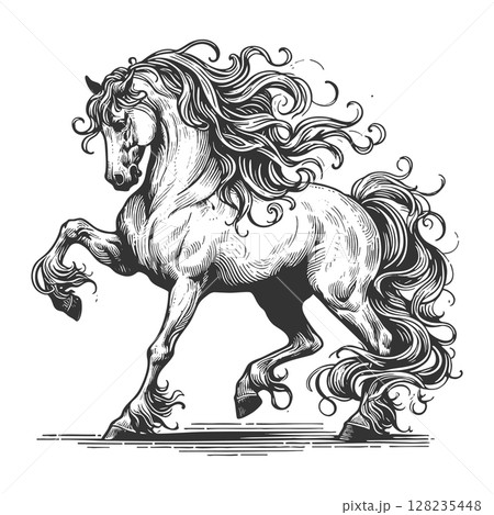 Majestic Horse Flowing Mane raster illustration Majestic Horse Flowing Mane raster illustration 128235448