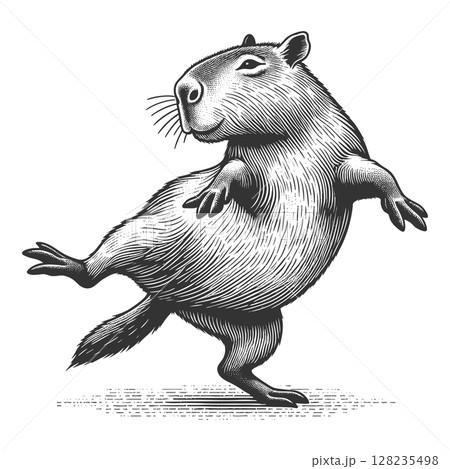 Dancing Capybara engraving raster illustration Dancing Capybara engraving raster illustration 128235498