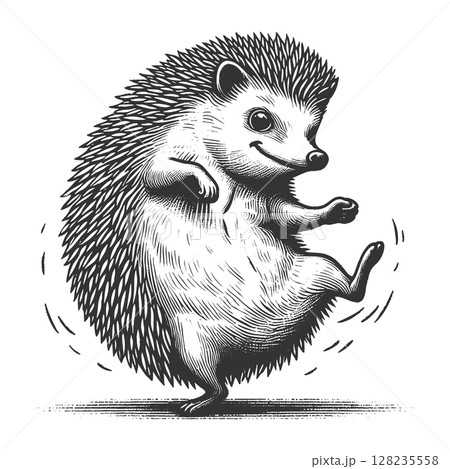 Dancing Hedgehog engraving sketch raster illustration 128235558