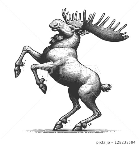 Rearing Moose engraving sketch raster illustration 128235594