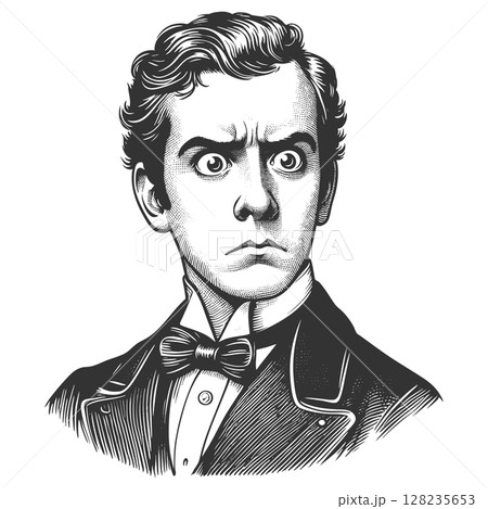Surprised Gentleman in Vintage Suit with Bow Tie 128235653