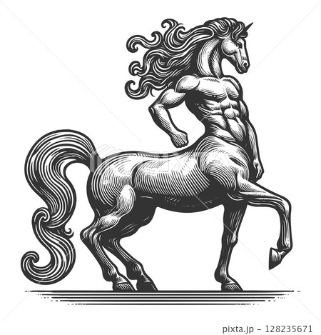 Muscular Unicorn Centaur engraving sketch raster 128235671
