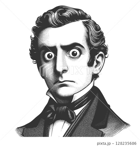 Wide-Eyed Victorian Man engraving sketch vector 128235686