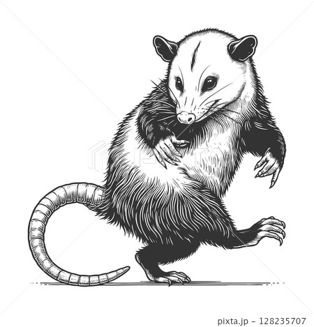 Dancing Opossum engraving raster illustration Dancing Opossum engraving raster illustration 128235707