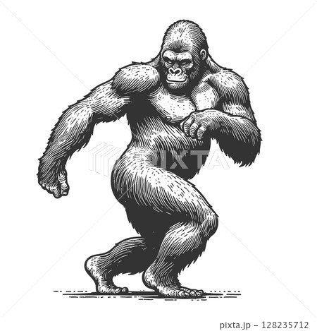 Dancing Gorilla engraving raster illustration Dancing Gorilla engraving raster illustration 128235712