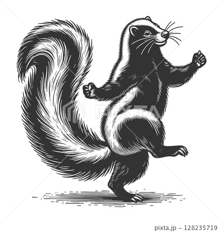 Dancing Skunk engraving sketch raster illustration 128235719