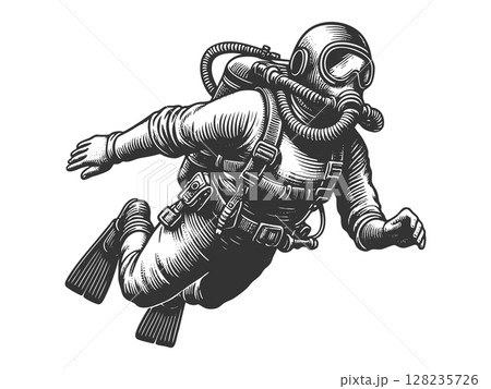 Scuba Diver Underwater sketch raster illustration Scuba Diver Underwater sketch raster illustration 128235726