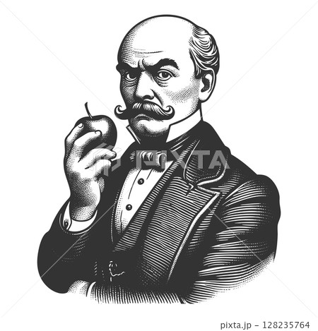 Vintage Gentleman Holding Apple raster 128235764