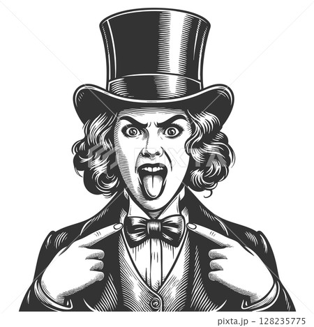 Playful Woman in Top Hat Sticking Out Tongue Playful Woman in Top Hat Sticking Out Tongue 128235775