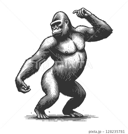 Dancing Gorilla engraving raster illustration Dancing Gorilla engraving raster illustration 128235781
