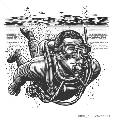Scuba Diver Underwater sketch vector illustration Scuba Diver Underwater sketch vector illustration 128235824