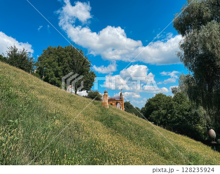Exploration of poltava's pagan culture in opishnia under a clear blue sky 128235924