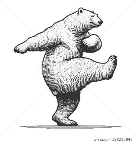 Dancing Polar Bear engraving raster illustration 128235945