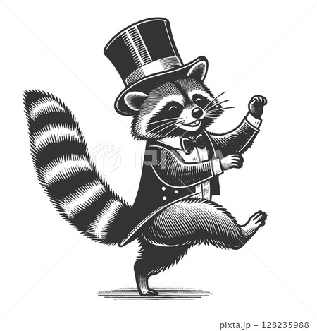 Dancing Raccoon in Top Hat raster illustration Dancing Raccoon in Top Hat raster illustration 128235988