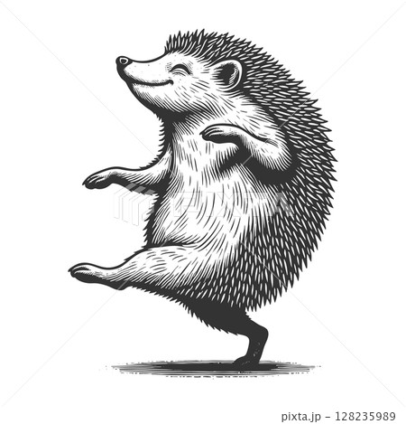 Dancing Hedgehog engraving sketch raster illustration 128235989