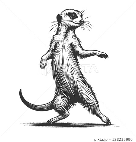 Dancing Meerkat engraving raster illustration 128235990