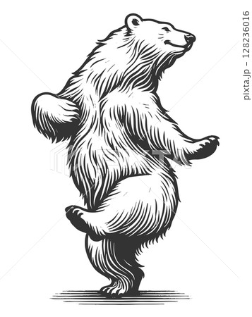 Dancing Polar Bear engraving raster illustration 128236016