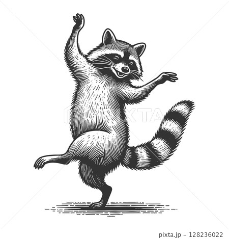 Dancing Raccoon raster illustration 128236022