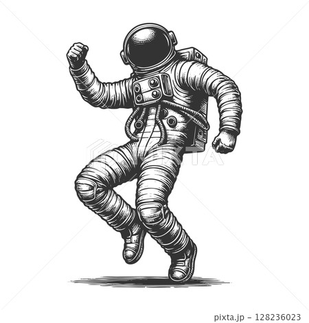 Dancing Astronaut in Space raster illustration 128236023