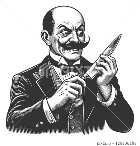 Funny Victorian Man Holding Large Knife vector 128236108