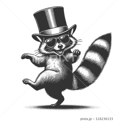 Dancing Raccoon in Top Hat vector illustration Dancing Raccoon in Top Hat vector illustration 128236133