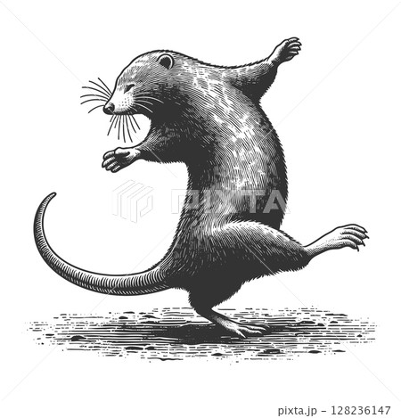 Dancing Otter engraving sketch vector illustration 128236147
