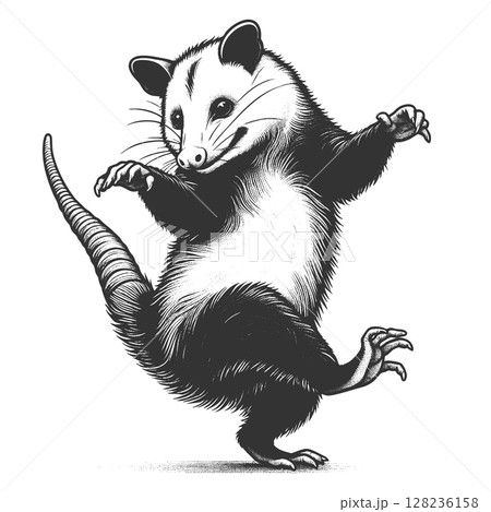 Dancing Opossum engraving vector illustration 128236158