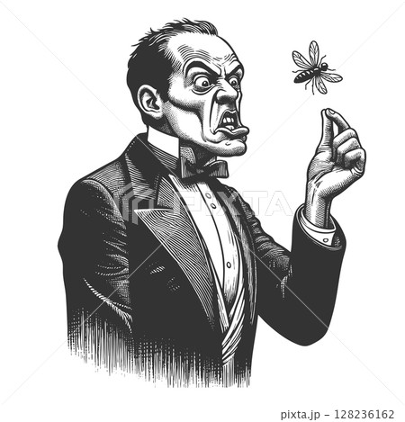 Angry Man Yelling at Mosquito vector illustration 128236162