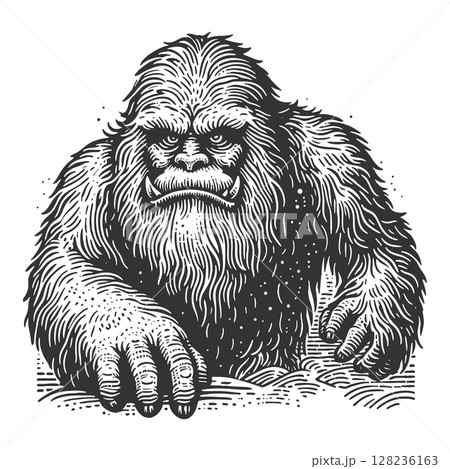 Angry Yeti Emerging from Snow vector illustration 128236163