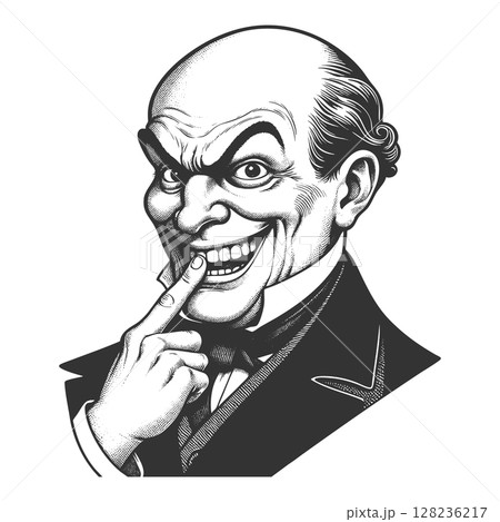 Mischievous Bald Man Smiling with Finger Gesture Mischievous Bald Man Smiling with Finger Gesture 128236217