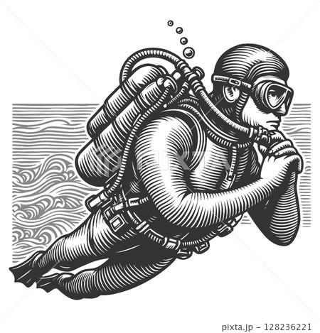 Scuba Diver Underwater sketch vector illustration Scuba Diver Underwater sketch vector illustration 128236221