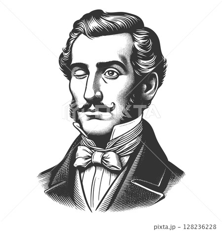 Man with Suspicious Wink engraving sketch vector 128236228